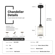 Modern Crystal Pendant Light Mini Chandelier Hanging Lamp Black CL-SCL