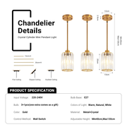 Modern Crystal Pendant Light Mini Chandelier Hanging Lamp Gold CL-SCL