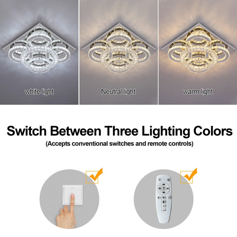 Aveline 51W Tri-Colour Dimmable Crystal Flush Mount Ceiling Light – 40.5cm - image 6