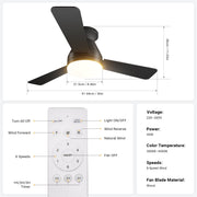 Ceiling Fan with Light 36/42" DC Motor 3 Wood Blades Black CF-JYFB