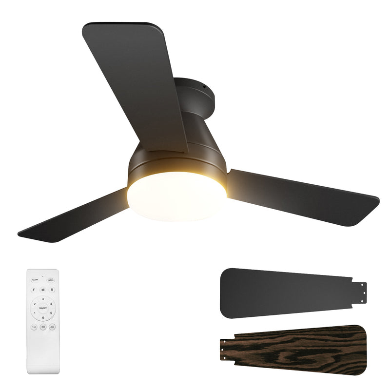 Ceiling Fan with Light 36/42" DC Motor 3 Wood Blades Black CF-JYFB