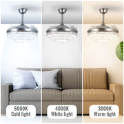 Ceiling Fan with Crystal Light 42'' Modern Silver Fan Remote CF-4202