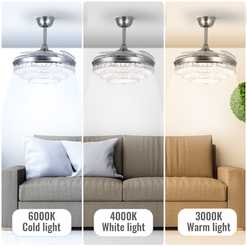 Ceiling Fan with Crystal Light 42'' Modern Silver Fan Remote CF-4202
