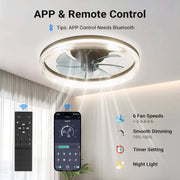 Flush Mount Ceiling Fan 50cm Crystal Light APP Remote Black CF-FMW