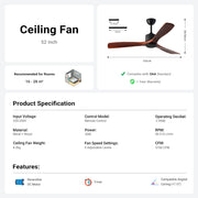 52''Black&Brown Ceiling Fan Walnut Wood Blades with Remote CF-5203