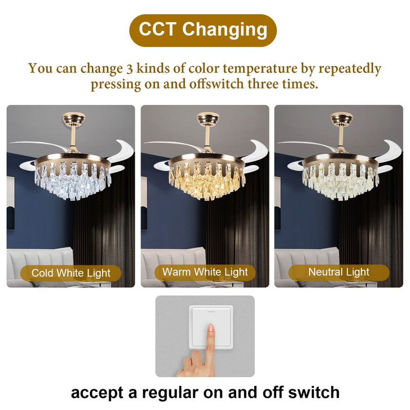 Windora Valen 42" Gold Crystal Chandelier DC Ceiling Fan w/ 3CCT LED Remote Control - image 6