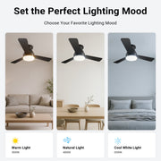 Ceiling Fan with Light 36/42" DC Motor 3 Wood Blades Black CF-JYFB