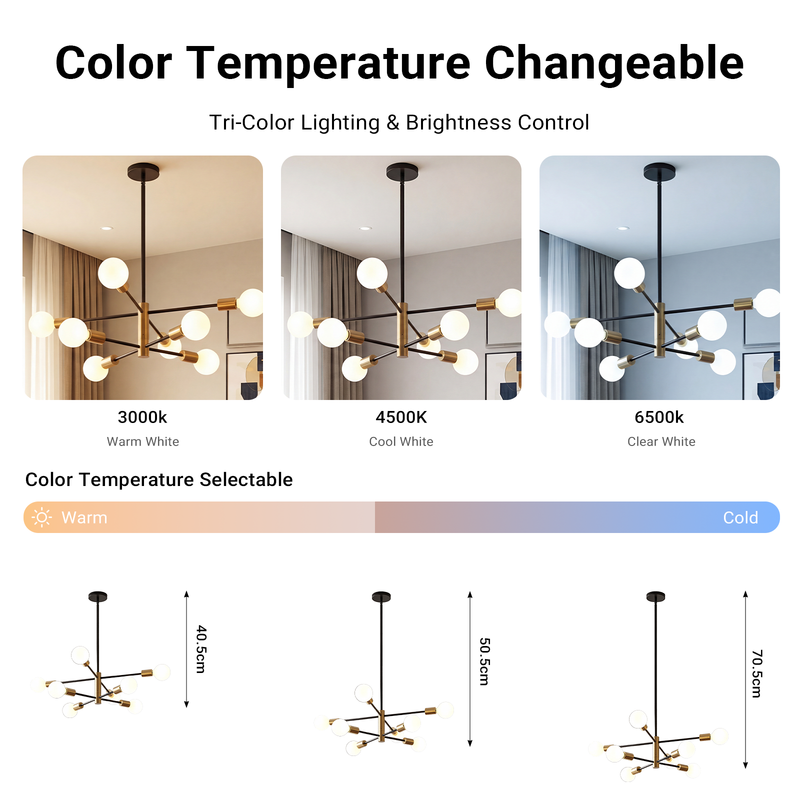 Sputnik Chandelier 8 Light Modern Pendant 3 Color Ceiling Light CL-HWGC8