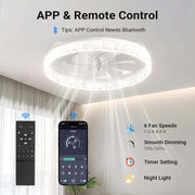 Flush Mount Ceiling Fan 50cm Crystal Light APP Remote White CF-FMW