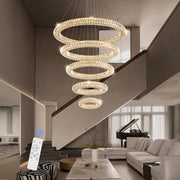 5 Rings Crystal Chandelier Modern LED Stair High Ceiling CL-5RCCS