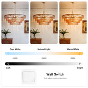 Large Gold Amber Glass Chandelier 18-Light Round Ceiling Pendant 4-Tier Fixture CL-LAC4