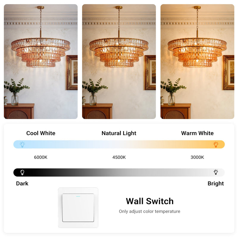 Large Gold Amber Glass Chandelier 18-Light Round Ceiling Pendant 4-Tier Fixture CL-LAC4