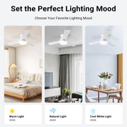 Ceiling Fan with Light 36/42" DC Motor 3 Wood Blades White CF-JYFW