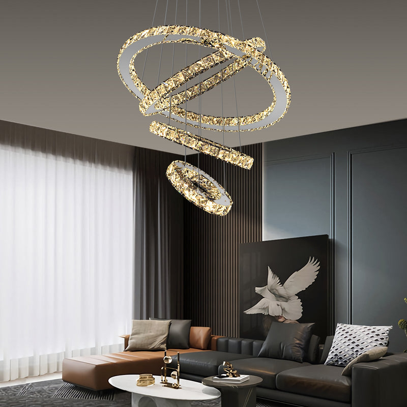 Malara 4-Ring Dimmable Crystal Chandelier – Silver Finish - image 3
