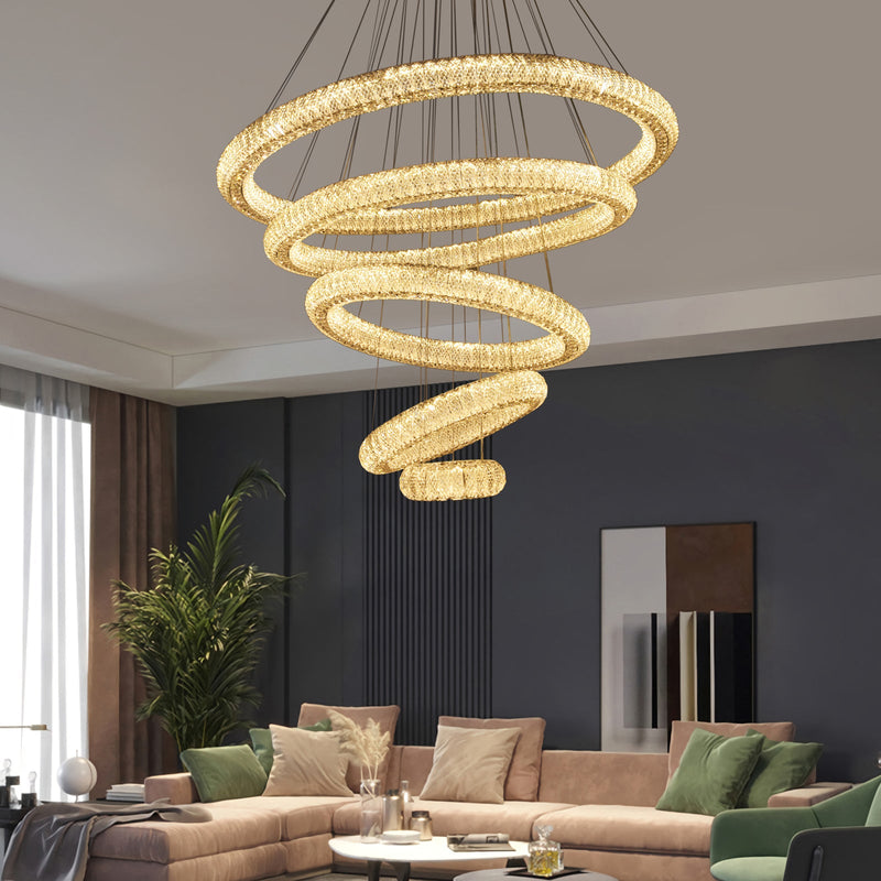 Miralia 5-Ring Dimmable Crystal Chandelier - Silver Finish - image 3