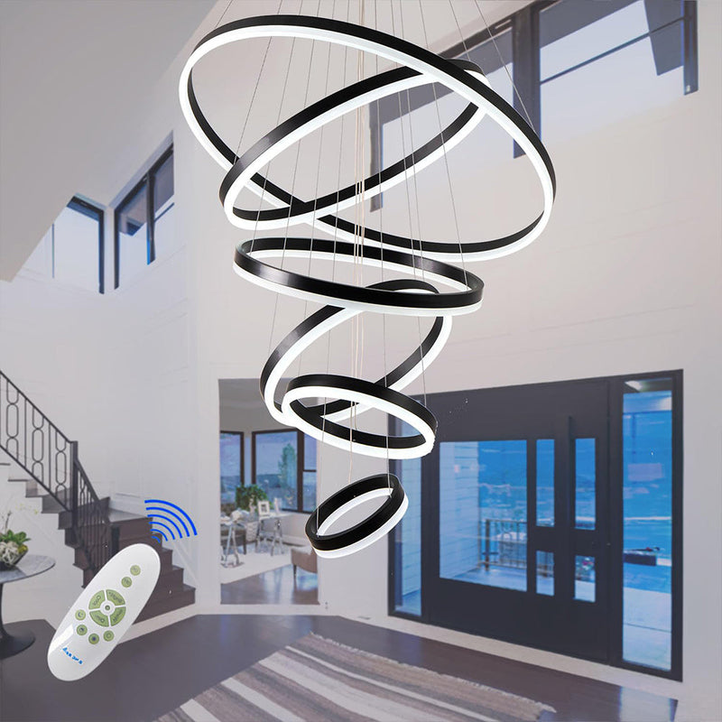 DIY 5/6 Rings Chandelier Modern Black White Dimmable Ceiling CL-NRBC