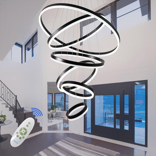 DIY 5/6 Rings Chandelier Modern Black White Dimmable Ceiling CL-NRBC
