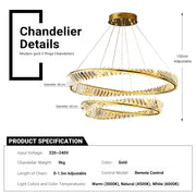 2 Rings Crystal Chandelier 60&80cm Gold 3 Colors With Remote CL-2R68