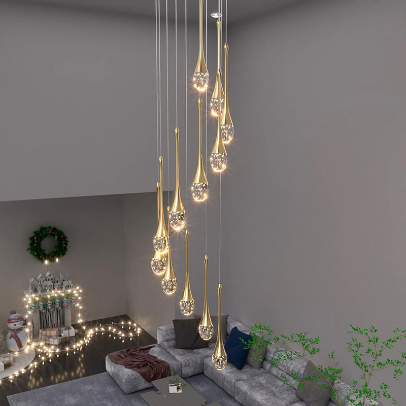 Staircase Raindrop Chandelier Modern 12/18-Light Gold Pendant CL-WDC