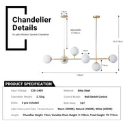 Modern Sputnik Chandelier 6-Light 125cm White Cover Ceiling CL-SPC6