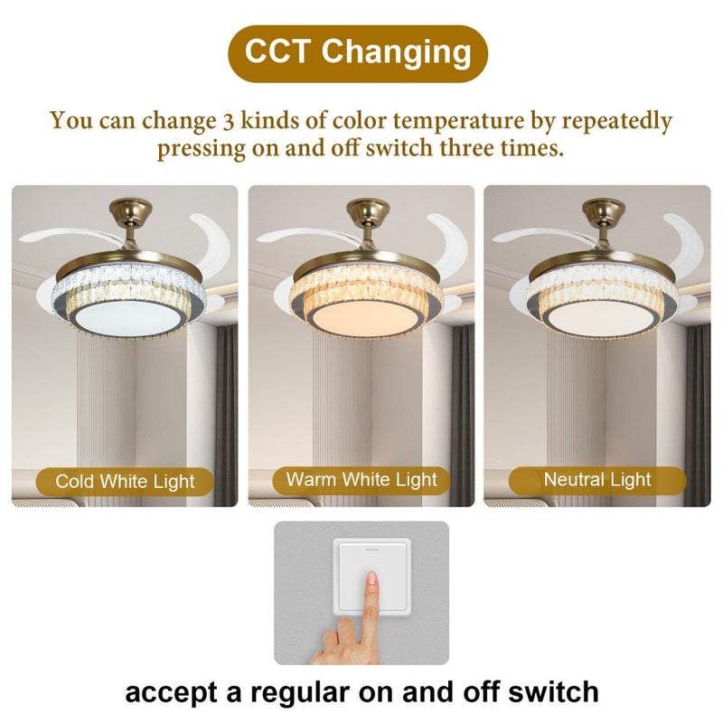 Windora Aurea 42" Gold Dual-Tone Crystal DC Ceiling Fan w/ 3CCT LED Remote Control - image 5