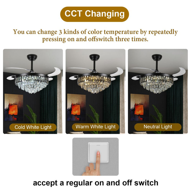 Windora Nyx 42" Black Crystal Chandelier DC Ceiling Fan w/ 3CCT LED Remote Control - image 6