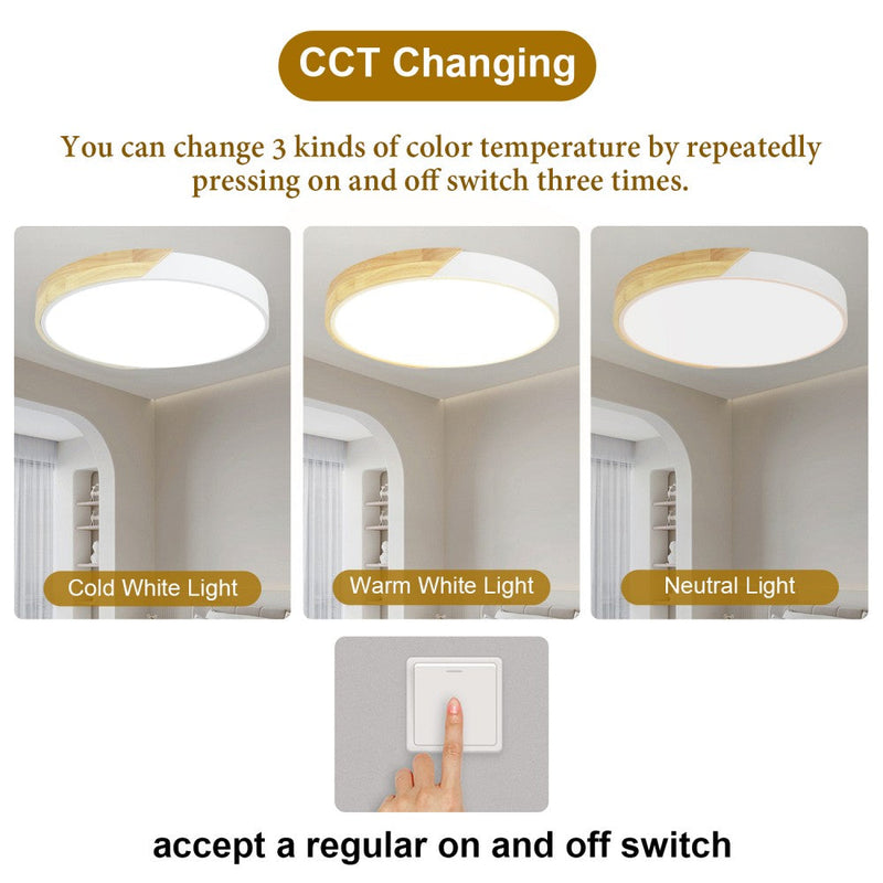 Elwyn 36W Wood Accent Tri-Colour Ceiling Oyster Light – 40cm - image 6