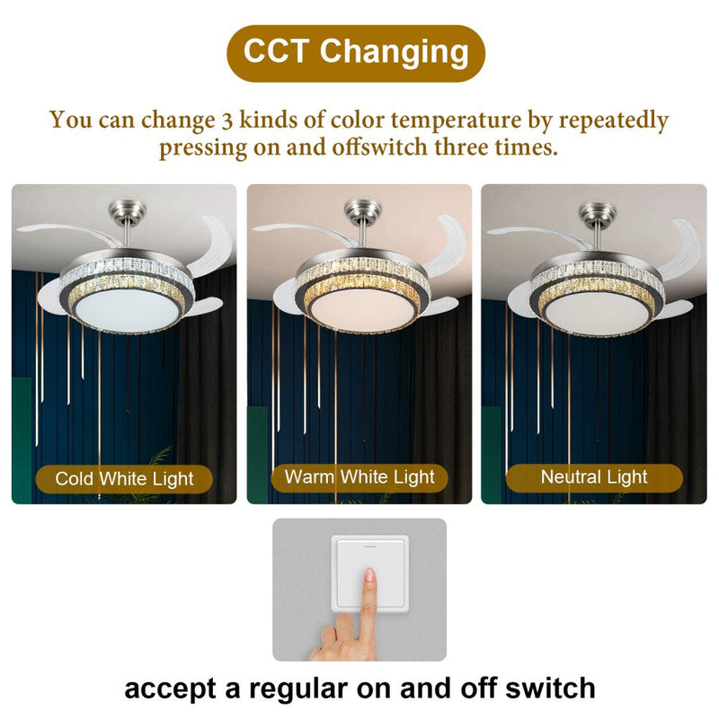 Windora Eloria 42" Dual-Tone Crystal DC Ceiling Fan w/ 3CCT LED Remote Control - image 6