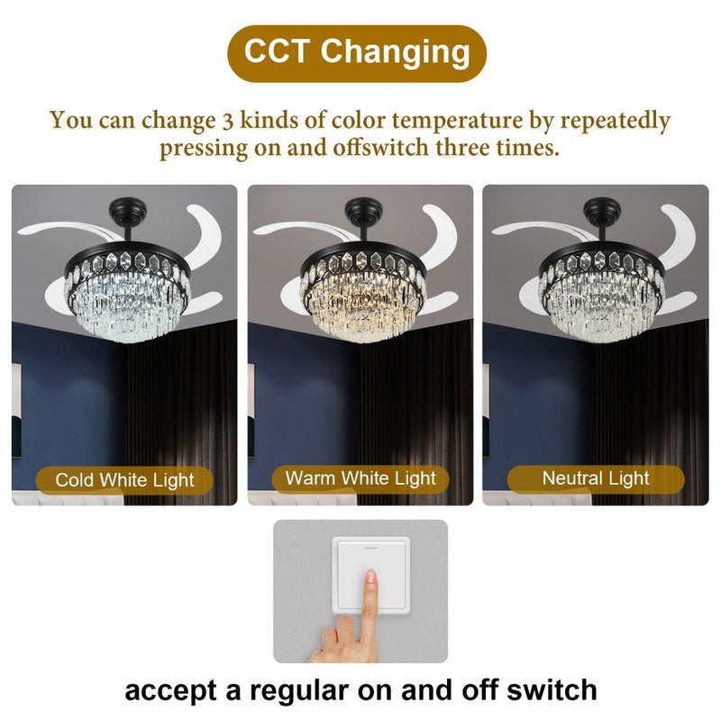 Windora Elowen 42" Black Crystal Chandelier DC Ceiling Fan w/ 3CCT LED Remote - image 5