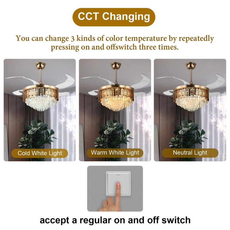 Windora Solenne 42" Gold Crystal Chandelier DC Ceiling Fan w/ 3CCT LED Remote - image 6