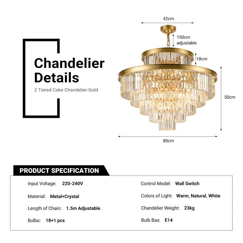 18 Light 2 Tier Cake Crystal Chandelier K9 Gold 3 Colors CL-TCCG