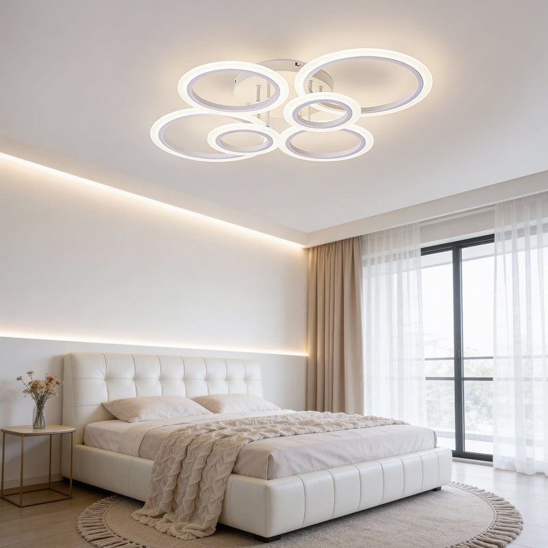 Modern LED Ceiling Light 6/8 Ring Dimmable Flush Mount Light Remote App White CL-RWT