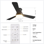 Ceiling Fan with Light 36/42" DC Motor 3 Wood Blades Black CF-JYFB