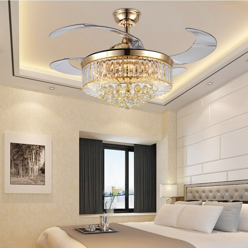 Ceiling Fan With Crystal Light 42''Vintage Gold Remote Control CF-4203