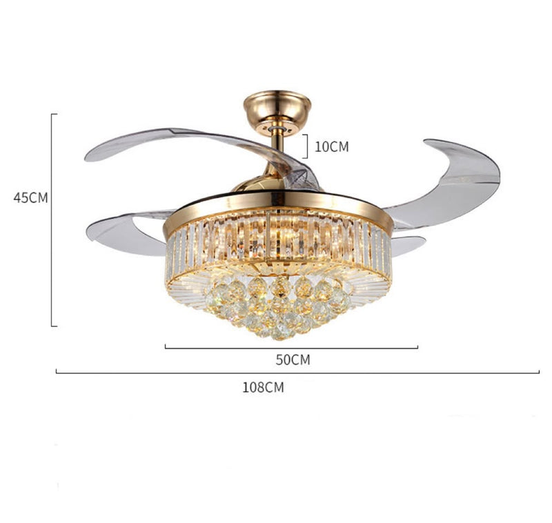 Ceiling Fan With Crystal Light 42''Vintage Gold Remote Control CF-4203