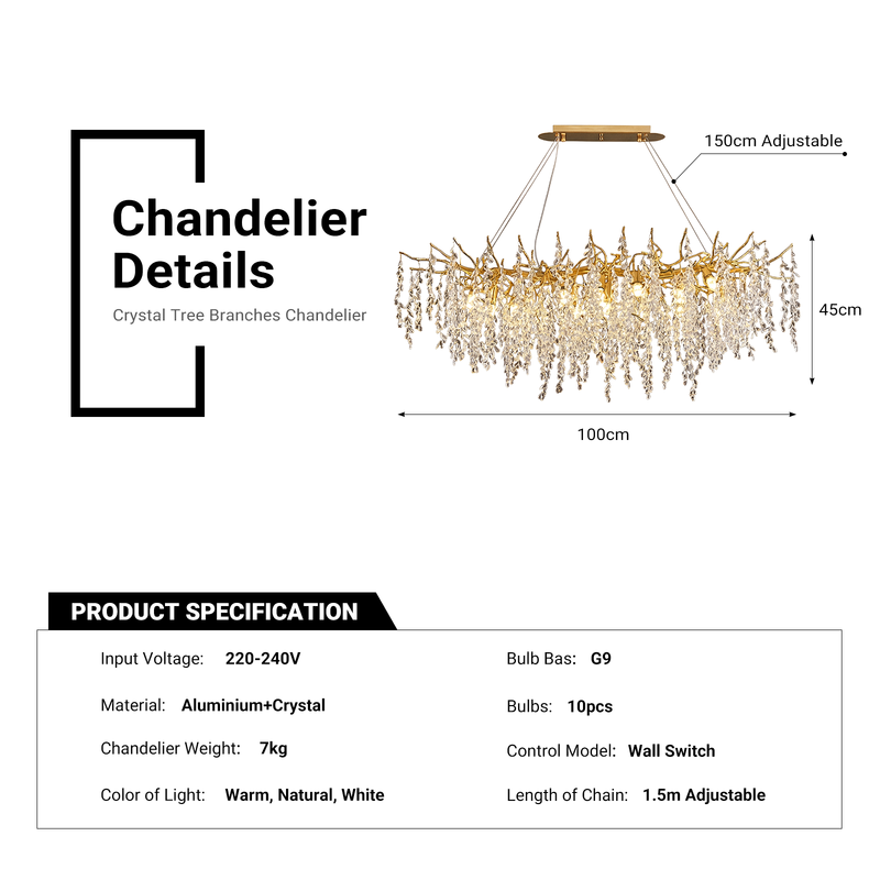 Crystal Tree Branches Chandelier Luxury 10-Light Elegant Pendant CL-CTBC