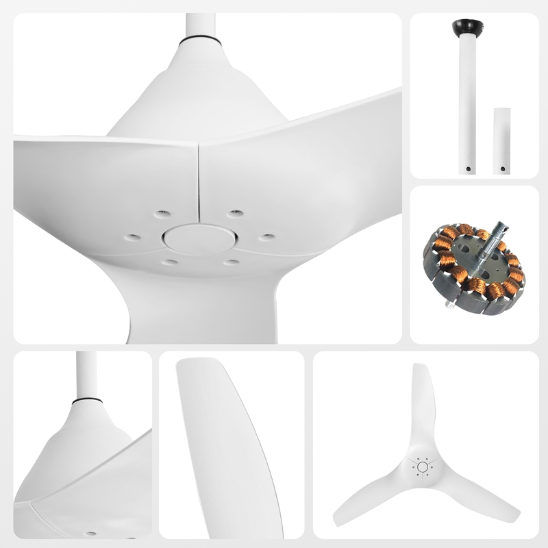 52'' Pure White Ceiling Fan Remote Reversible DC Motor Timer CF-5211