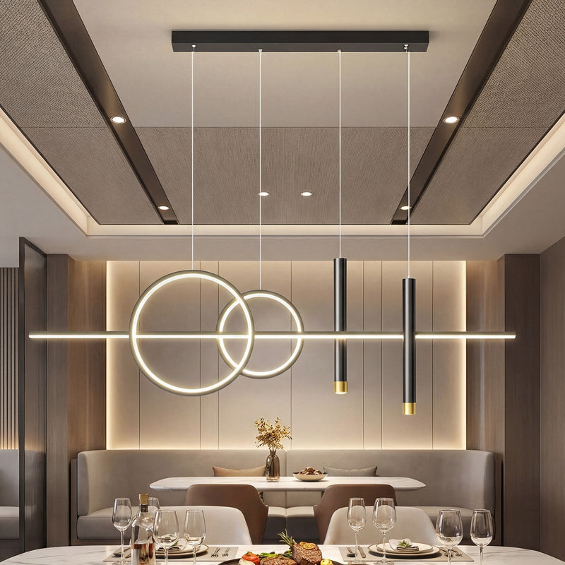 Ring Strip Mix LED Chandelier Adjustable Chain Metal Acrylic Modern Pendant Light CL-RSMC