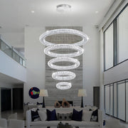 5 Rings Crystal Chandelier Modern LED Stair High Ceiling CL-5RCCS