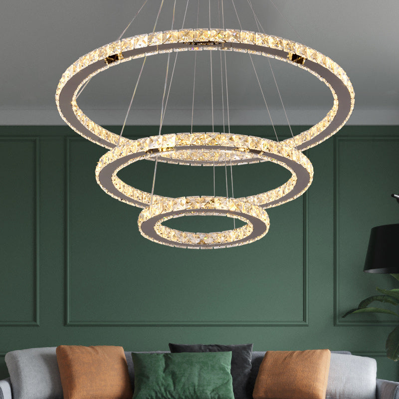 Zaria 3-Ring Crystal Chandelier – Tri-Colour Adjustable - image 4