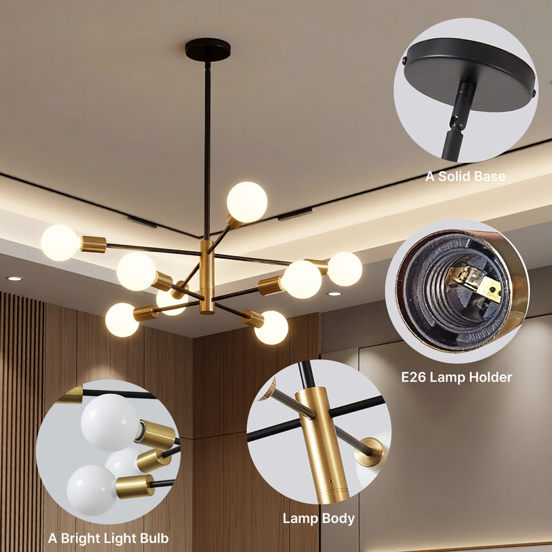 Sputnik Chandelier 8 Light Modern Pendant 3 Color Ceiling Light CL-HWGC8