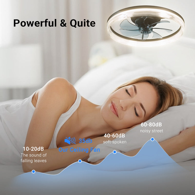 Flush Mount Ceiling Fan 50cm Crystal Light APP Remote Black CF-FMW