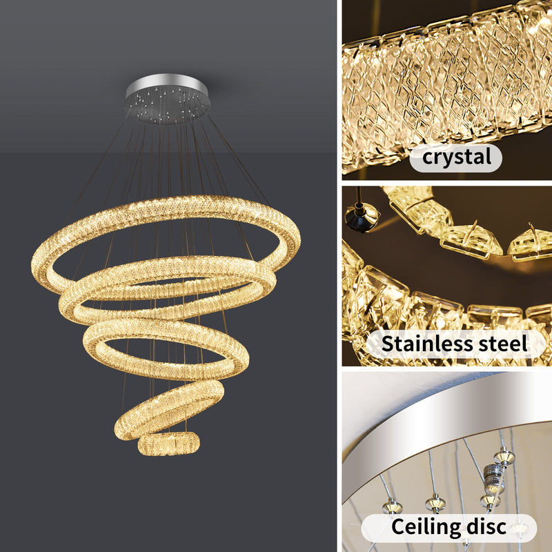 Miralia 5-Ring Dimmable Crystal Chandelier - Silver Finish - image 4
