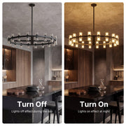 Modern K9 Crystal Chandelier 36-Light D90cm Black Large Wagon Wheel Pendant CL-BWPL