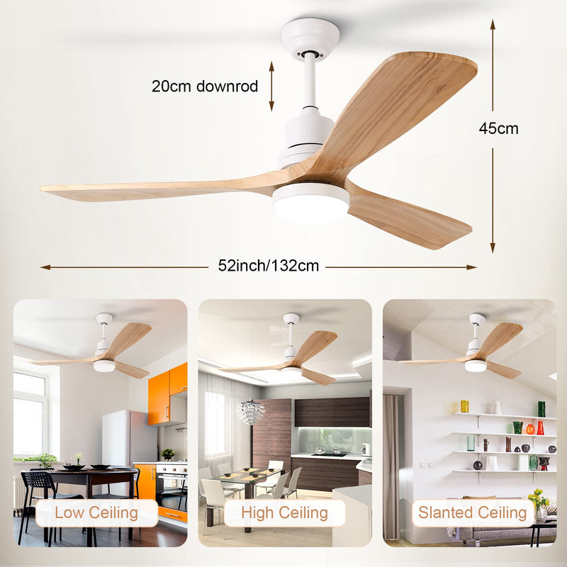 52'' Ceiling Fan with Light White&Brown with Remote Control CF-5204