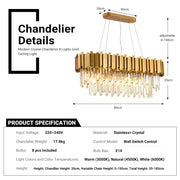 Luxury Crystal Strip Chandelier Gold Ceiling Light Lamp LED CL-CSCG