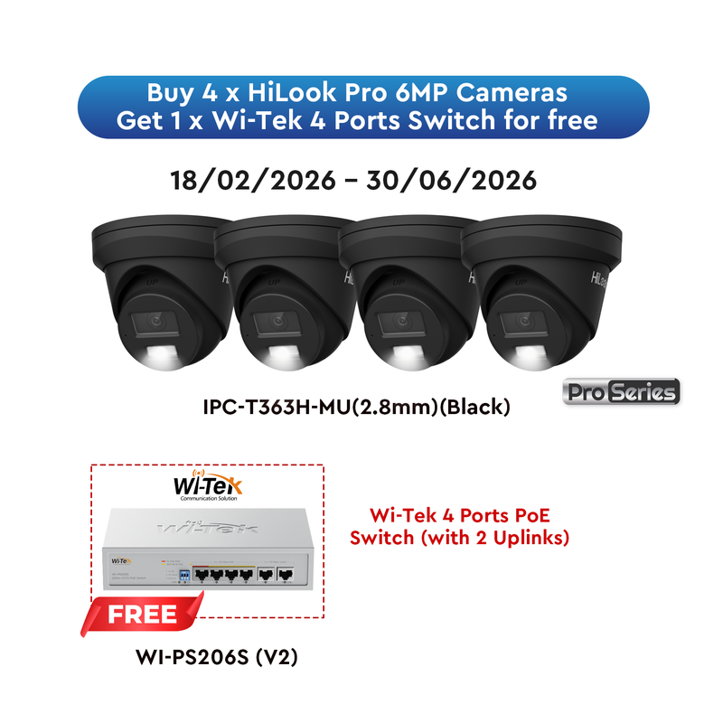 HiLook Pro 6MP Black Camera (4) with FREE PoE Switch