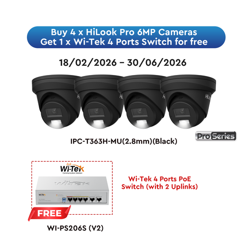 HiLook Pro 6MP Black Camera (4) with FREE PoE Switch