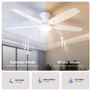 Ceiling Fan with Light 52" DC Motor 5 Wood Blades White CF-52JYFW