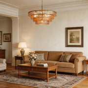 Large Gold Amber Glass Chandelier 18-Light Round Ceiling Pendant 4-Tier Fixture CL-LAC4